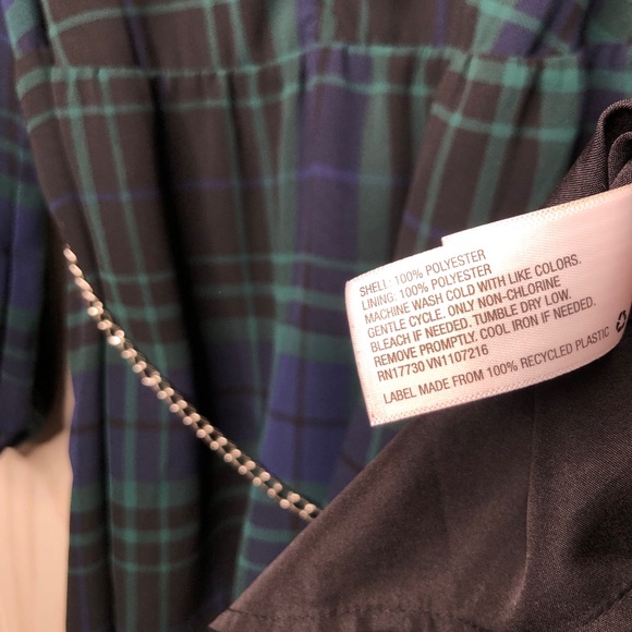 A New Day Long Sleeve Flowly Dress Size Medium Tartan Plaid Pattern Chain Belt - Picture 10 of 10